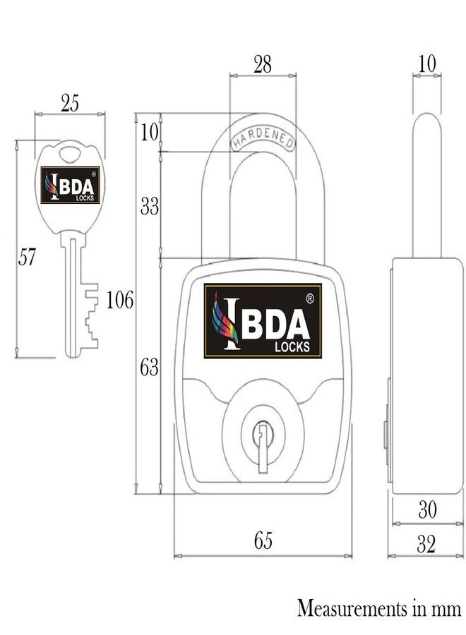 IBDA Push Lock and Key Square 65mm |Double Locking|9 Levers|Rivetless Steel Body Padlock| Lock for Home,Shutter,gate,Door,kadi,Channel,Chain,Shop,School,Warehouse,Flat,Outdoor-Indoor use (Pack of 2) - Image 4